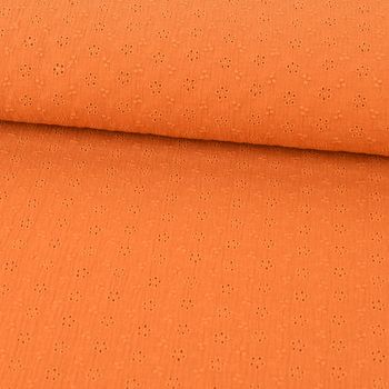 Double Gauze Musselin Lochstickerei Blumen Ranken uni orange 1.20m