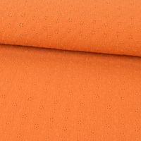 Double Gauze Musselin Lochstickerei Blumen Ranken uni orange 1.20m