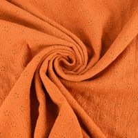 Double Gauze Musselin Lochstickerei Blumen Ranken uni orange 1.20m