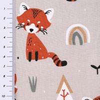 Baumwollstoff PADWAN Fuchs Hase Bäume Regenbogen sand rost grau beige