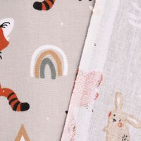 Baumwollstoff PADWAN Fuchs Hase Bäume Regenbogen sand rost grau beige