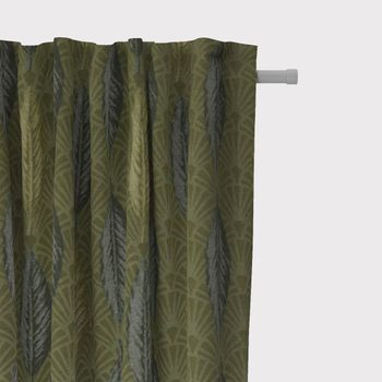 SCHÖNER LEBEN. Vorhang Art Déco Blätter Fächer grün creme 245cm oder Wunschlänge