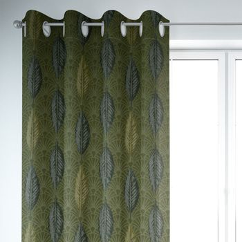 SCHÖNER LEBEN. Vorhang Art Déco Blätter Fächer grün creme 245cm oder Wunschlänge