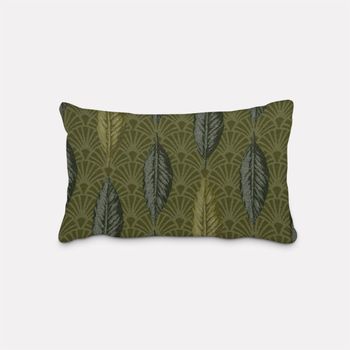 SCHÖNER LEBEN. Kissenhülle Art Déco Blätter Fächer grün creme