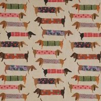 Dekostoff Halbpanama Baumwollstoff Dachshund Dackel beige bunt 1.40m