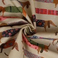 Dekostoff Halbpanama Baumwollstoff Dachshund Dackel beige bunt 1.40m