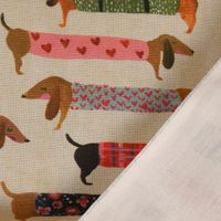 Dekostoff Halbpanama Baumwollstoff Dachshund Dackel beige bunt 1.40m