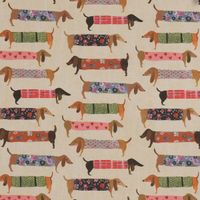 Dekostoff Halbpanama Baumwollstoff Dachshund Dackel beige bunt 1.40m