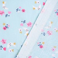 Baumwollstoff SINS Mond Sterne Blümchen blau rosa weiß ocker 1.50m