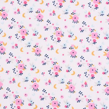 Baumwollstoff FLEDI Blümchen Sterne Mond weiß rosa blau ocker 1.50m