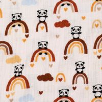 Double Gauze glatt Regenbogen Panda Wolken weiß braun ocker blau 1.30m