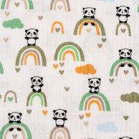 Double Gauze glatt Regenbogen Panda Wolken weiß grün ocker blau 1.30m