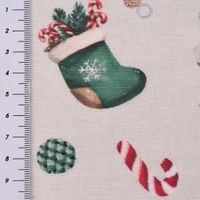 Dekostoff Kryst Merry Christmas Perlenschnur natur mint 1.40m Breite