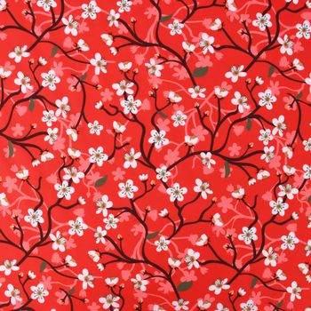 Faschingsstoff Polyester Kirschblütenranken rot 1.5m Breite
