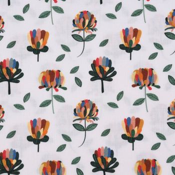 Baumwollstoff Popeline Blume mit bunten Blüten weiß bunt 1.50m