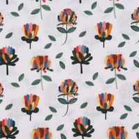 Baumwollstoff Popeline Blume mit bunten Blüten weiß bunt 1.50m