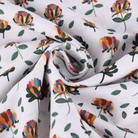 Baumwollstoff Popeline Blume mit bunten Blüten weiß bunt 1.50m