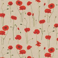 Dekostoff Halbpanama Leinenlook Poppy Field Mohnblumen natur rot 1.40m