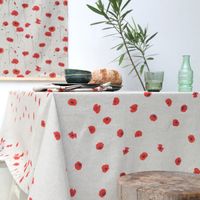 Dekostoff Halbpanama Leinenlook Poppy Field Mohnblumen natur rot 1.40m