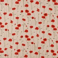 Dekostoff Halbpanama Leinenlook Poppy Field Mohnblumen natur rot 1.40m