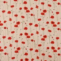 Dekostoff Halbpanama Leinenlook Poppy Field Mohnblumen natur rot 1.40m