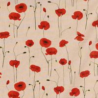 Dekostoff Halbpanama Leinenlook Poppy Field Mohnblumen natur rot 1.40m