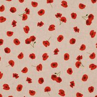 Dekostoff Leinenlook Poppy Flower Mohnblüten Allover natur rot 1.40m
