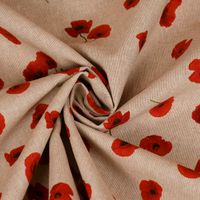 Dekostoff Leinenlook Poppy Flower Mohnblüten Allover natur rot 1.40m