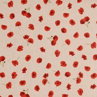 Dekostoff Leinenlook Poppy Flower Mohnblüten Allover natur rot 1.40m