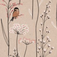 Dekostoff Soft Branch Blüten Gräser Vögel natur rosa 1.40m