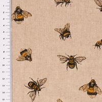Dekostoff Leinenlook Bee Buzzing Bienen Hummeln natur gelb 1.40m