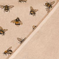 Dekostoff Leinenlook Bee Buzzing Bienen Hummeln natur gelb 1.40m