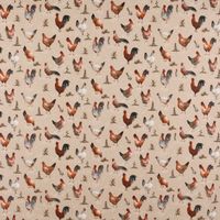 Dekostoff Halbpanama Leinenlook Chicken Farm Hühner natur braun 1.40m