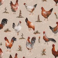 Dekostoff Halbpanama Leinenlook Chicken Farm Hühner natur braun 1.40m