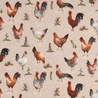 Dekostoff Halbpanama Leinenlook Chicken Farm Hühner natur braun 1.40m