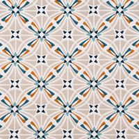 Baumwollstoff CAPUCINE Mandala Retro Blume grafisch weiß beige petrol