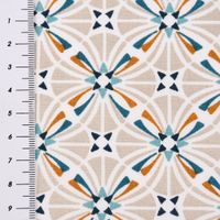 Baumwollstoff CAPUCINE Mandala Retro Blume grafisch weiß beige petrol