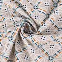 Baumwollstoff CAPUCINE Mandala Retro Blume grafisch weiß beige petrol