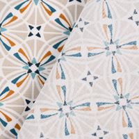 Baumwollstoff CAPUCINE Mandala Retro Blume grafisch weiß beige petrol
