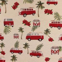 Dekostoff Gobelin Premium VW Palm Hawaii VW-Bus Bulli beige rot 1.4m