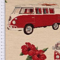 Dekostoff Gobelin Premium VW Palm Hawaii VW-Bus Bulli beige rot 1.4m