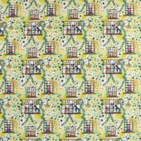 Baumwollstoff Popeline Fenster Garten Blumen Ranken grün bunt 1.50m