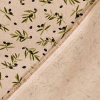 Dekostoff Halbpanama Leinenlook Black Olive Olivenzweige natur 1.40m