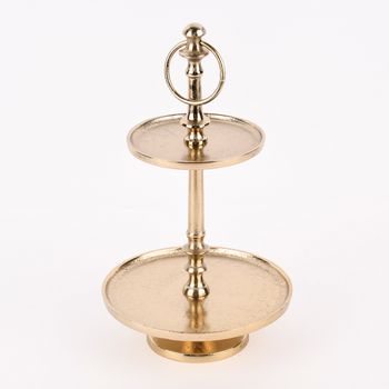 Etagere rund Metall Strukturoberfläche 2stufig Aluminium goldfarbig 19x31cm