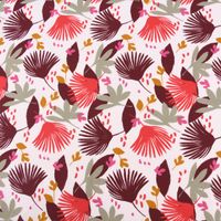 Baumwollstoff SAORI Blätter Palmenwedel weiß rot pink senf 1.50m