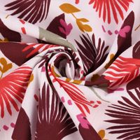 Baumwollstoff SAORI Blätter Palmenwedel weiß rot pink senf 1.50m