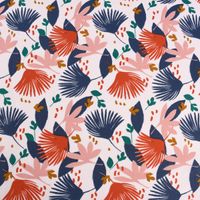 Baumwollstoff SAORI Blätter Palmenwedel weiß blau orange rosa 1.50m