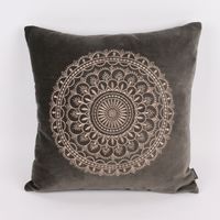 Samt Kissen PRESTON Ornament Stickerei hellgrau 45x45cm