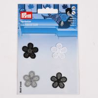 Prym Applikation Blumen halbtransparent 4 Stück schwarz weiß grau 2.5cm