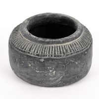 Pflanztopf mit Rillen Steingut Vintage grau 7x12cm